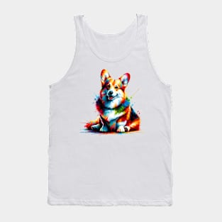 Pembroke Welsh Corgi in Colorful Splash Art Style Tank Top